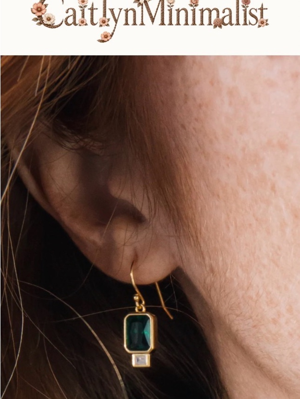 Caitlyn Minimalist Drop Earrings with Emerald Colored Stones